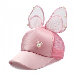 Kids baseball cap - snapback with bow / pearls / mesh