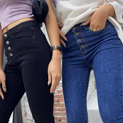 High waisted skinny jeans - with front buttons - elasticPants