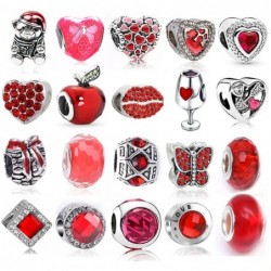 Red beads pendants - charms - for necklaces / bracelets - 2 pieces