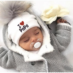 I Love Mama & Papa - warm cotton hat with pom pom - for newborns / kids