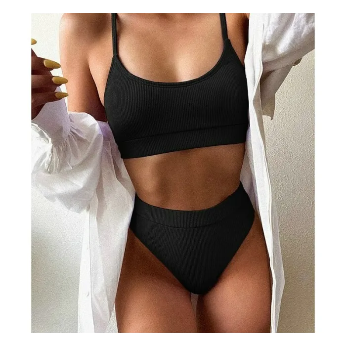 Sexy ribbed bikini set - high waistBeachwear