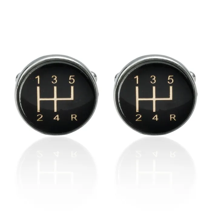 Car black gearbox - round cufflinksCufflinks
