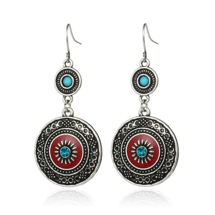 Vintage ethnic style earrings - with rhinestones / red enamelEarrings