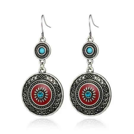 Vintage ethnic style earrings - with rhinestones / red enamelEarrings