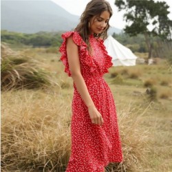 Summer dotted dress - with ruffles sleeves - midi - chiffonDresses