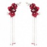 Red rose flower - crystal hair clip - with long tassels