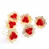 Golden hairpins with red roses - 30 piecesHair clips