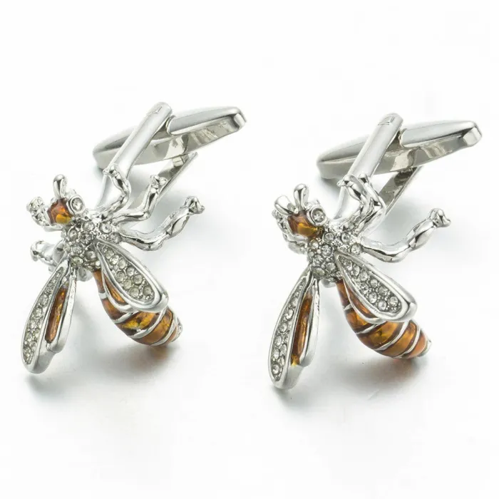 Bee shaped metal cufflinks - with crystalsCufflinks