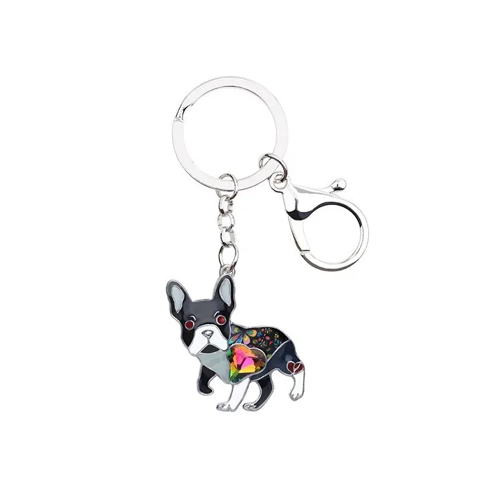 Enamel french bulldog - metal keychainKeyrings