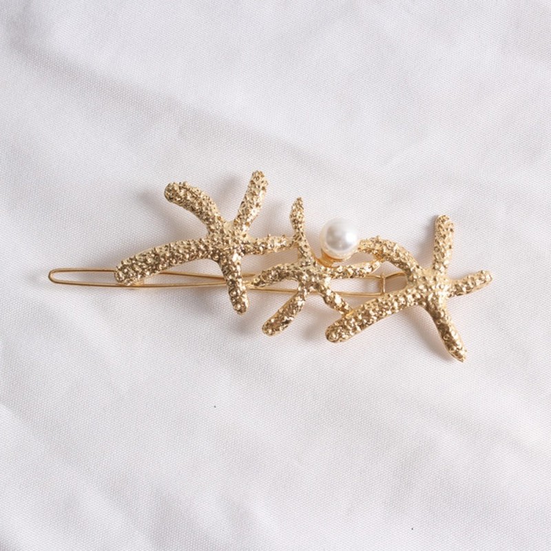Crystal hair pin - with a pearl - starfish / safety pin