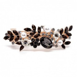 Elegant hair clip with black crystal flowers