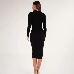 Fashionable button up dress - ankle length - long sleeve - v-neckDresses