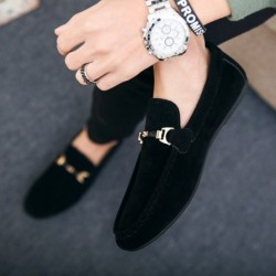 Trendy leather slip-on shoes - non-slip loafers - with metal decoration