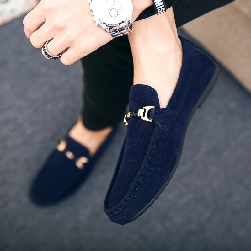 Trendy leather slip-on shoes - non-slip loafers - with metal decoration