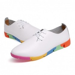 Fashionable loafers - flat shoes - with rainbow soles / laces - genuine leather