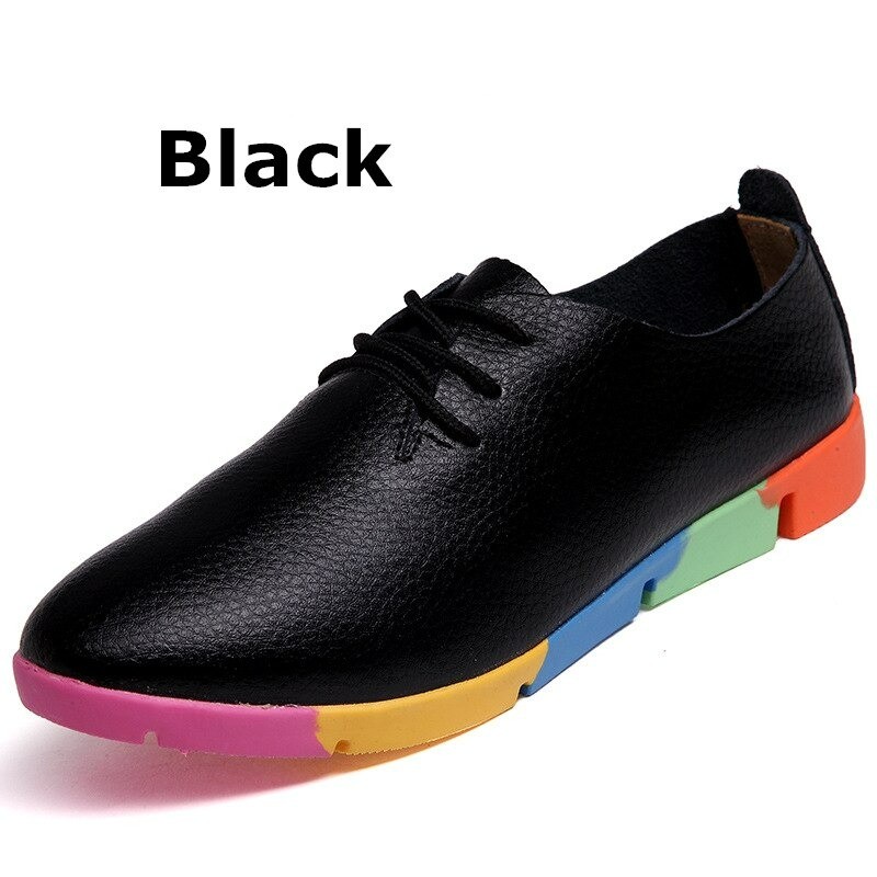 Fashionable loafers - flat shoes - with rainbow soles / laces - genuine leatherShoes