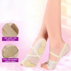 Ballet / dance socks - open toe / protective leather pads - mesh / rhinestonesWomen's fashion