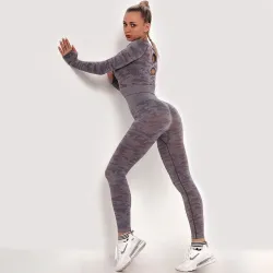 Camouflage fitness set - seamless - long sleeve shirt / leggingsFitness