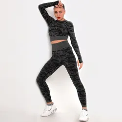 Camouflage fitness set - seamless - long sleeve shirt / leggingsFitness