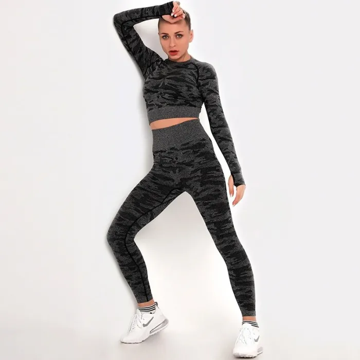 Camouflage fitness set - seamless - long sleeve shirt / leggingsFitness