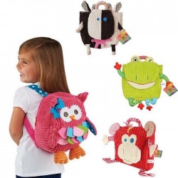 Plush school backpack - pink owl