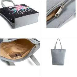 Classic handbag with zipper - single shoulder strap - print with flowers / owlsHandbags