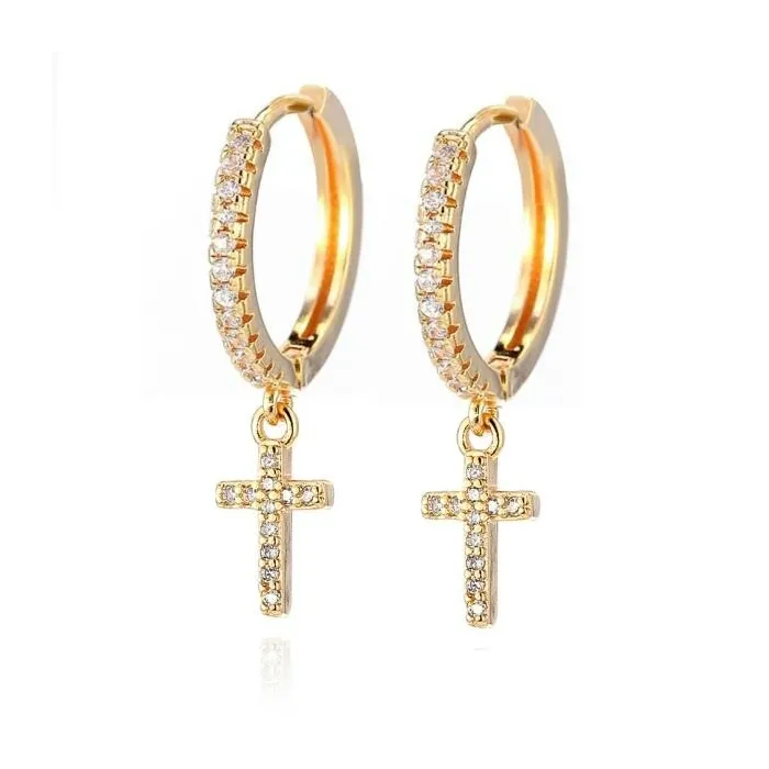 Round crystal hoops earrings with crossEarrings
