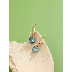 Fashionable gold earrings - blue crystal water dropsEarrings