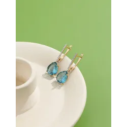 Fashionable gold earrings - blue crystal water dropsEarrings