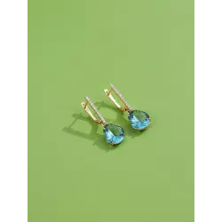 Fashionable gold earrings - blue crystal water dropsEarrings