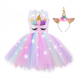 Unicorn dress - costume for girls - with headband / LED lights