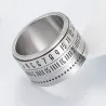 Titanium ring with arabic numerals & time rotating - calendarRings