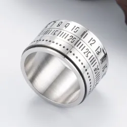 Titanium ring with arabic numerals & time rotating - calendarRings