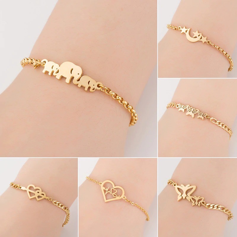 Elegant stainless steel bracelet - elephants / butterflies / heartsBracelets