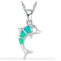 Silver necklace with a colorful opal dolphinNecklaces