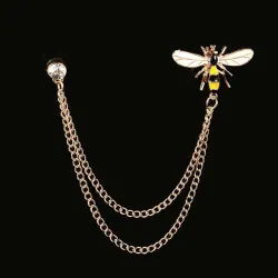 Vintage brooch with chain - pin for collar / shirt - bee / flowersBrooches