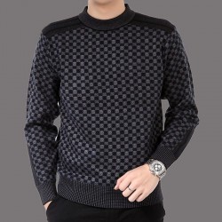 Fashionable plaid knitted sweater - cashmere / wool - slim fitHoodies & Sweatshirt