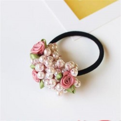 Elegant elastic hair band - with flowers / beaded pearls