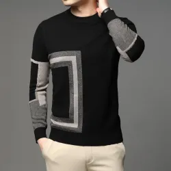 Fashionable warm men's sweater - knitted wool - geometric printHoodies & Sweatshirt