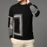 Fashionable warm men's sweater - knitted wool - geometric printHoodies & Sweatshirt