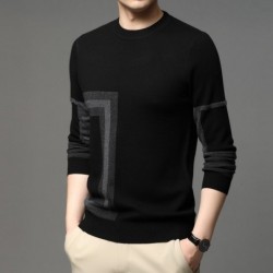 Fashionable warm men's sweater - knitted wool - geometric printHoodies & Sweatshirt