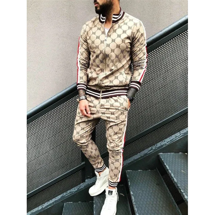 Fashionable sports tracksuit - sweatshirt with a zipper / long pants - slim fit - 3D printingPants