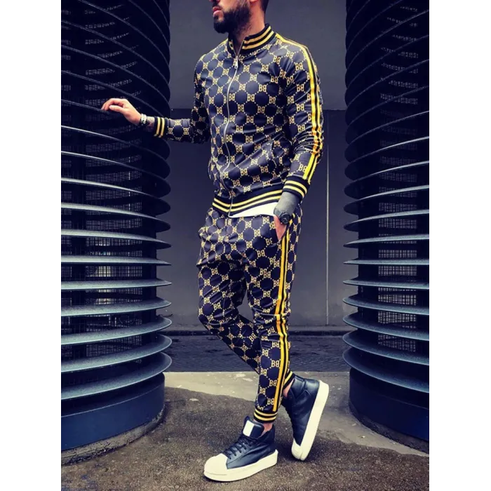 Fashionable sports tracksuit - sweatshirt with a zipper / long pants - slim fit - 3D printingPants
