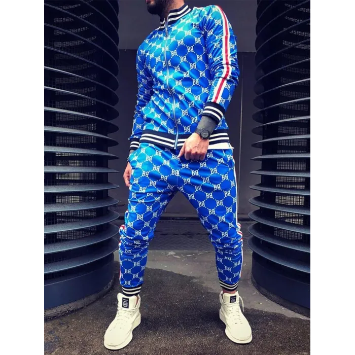Fashionable sports tracksuit - sweatshirt with a zipper / long pants - slim fit - 3D printingPants