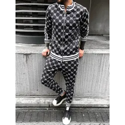 Fashionable sports tracksuit - sweatshirt with a zipper / long pants - slim fit - 3D printingPants