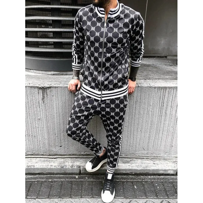 Fashionable sports tracksuit - sweatshirt with a zipper / long pants - slim fit - 3D printingPants