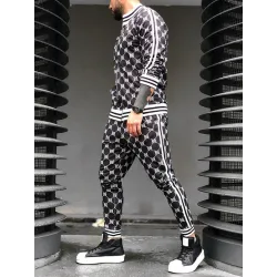 Fashionable sports tracksuit - sweatshirt with a zipper / long pants - slim fit - 3D printingPants