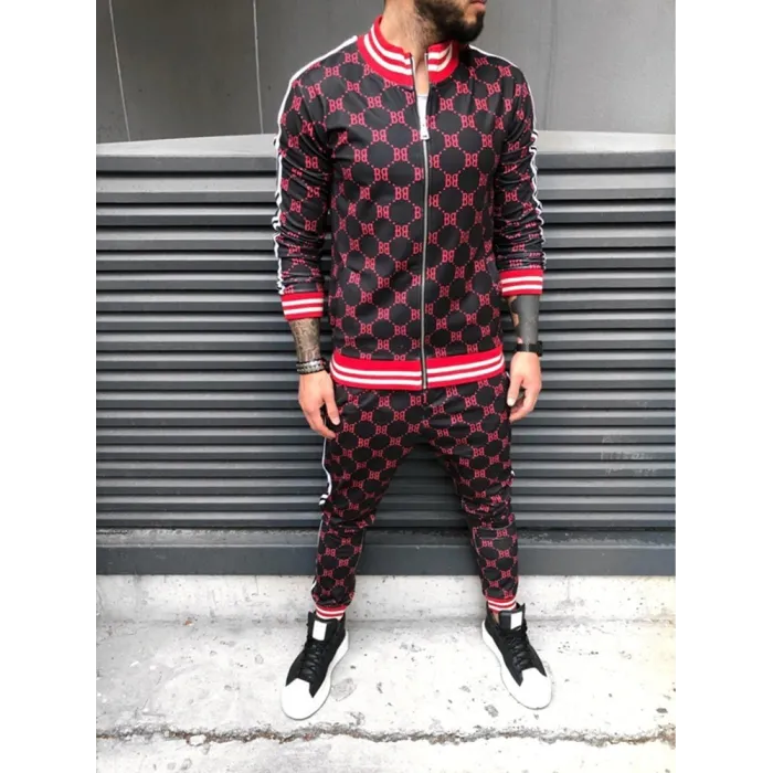 Fashionable sports tracksuit - sweatshirt with a zipper / long pants - slim fit - 3D printingPants