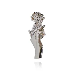 Silver brooch with a hand holding rose - pinBrooches