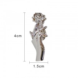 Silver brooch with a hand holding rose - pinBrooches